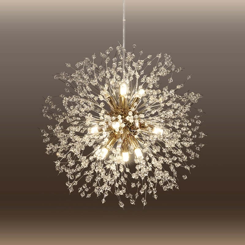 8/9/12/16-Light Modern Linear Sputnik Globe Pendant Starburst Firework Crystal Chandelier - 9-Lights - Gold