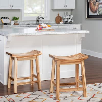 Dale Natural Solid Wood Rustic Farmhouse Saddle Bar Counter Stool - N/A