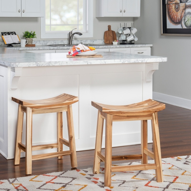 Linon Dale Natural Solid Wood Rustic Farmhouse Saddle Bar Counter Stool