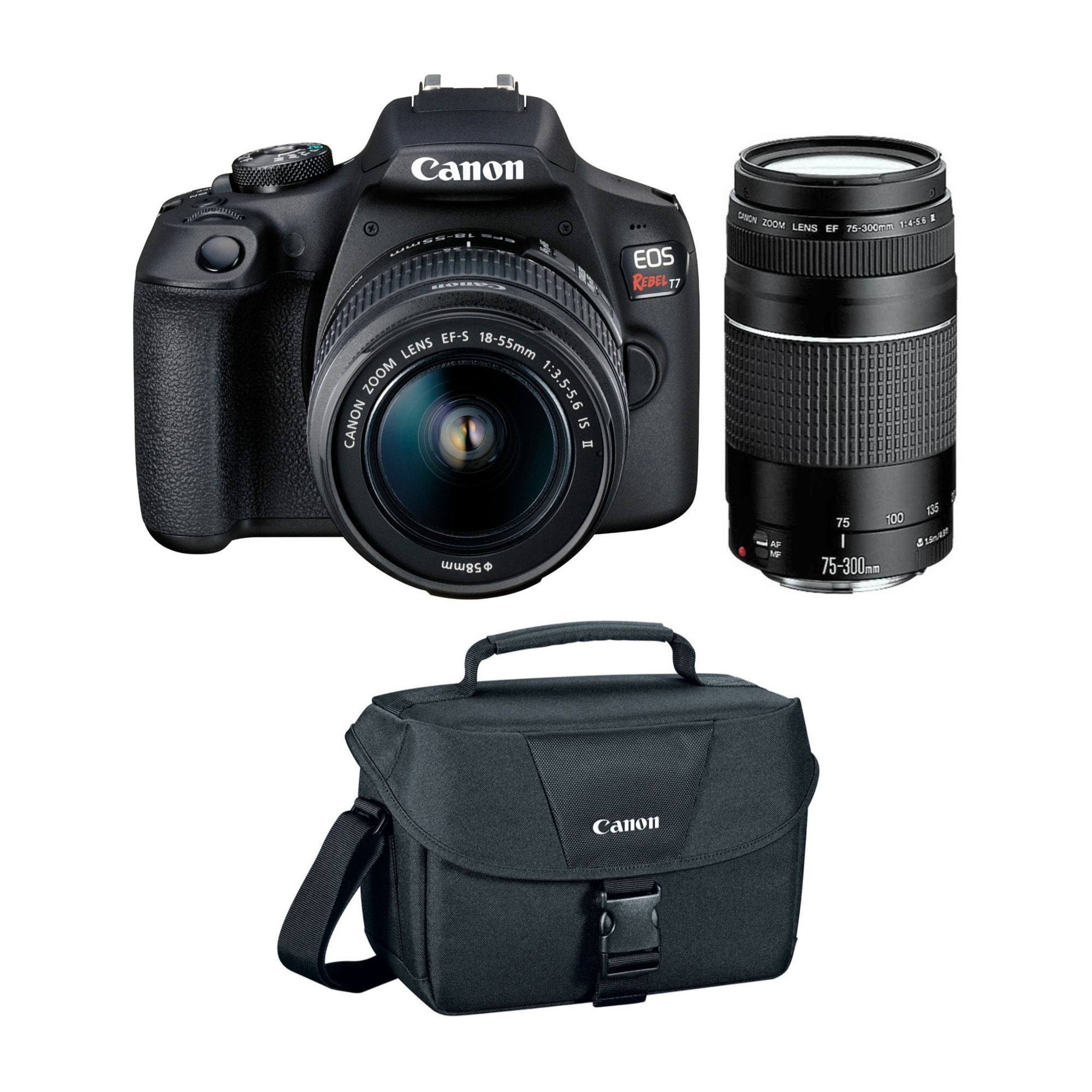 Canon EOS Rebel T7 DSLR Camera w/ 18-55mm & 75-300mm Lenses Basic Kit