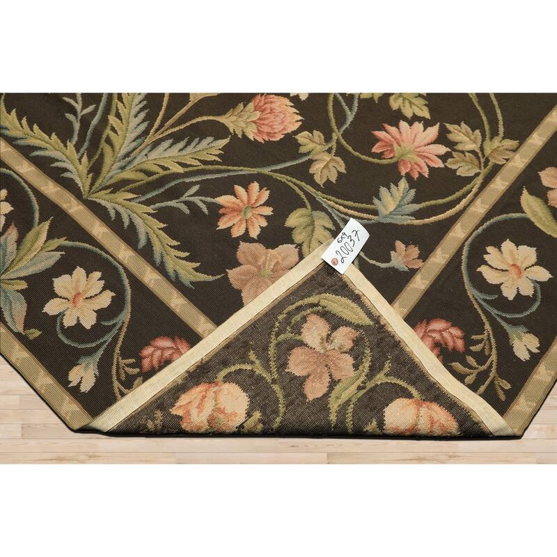 6x9 Hand Woven Flatweave Wool Brown Needlepoint Asmara Traditional Botanical Rug - 6' x 9'