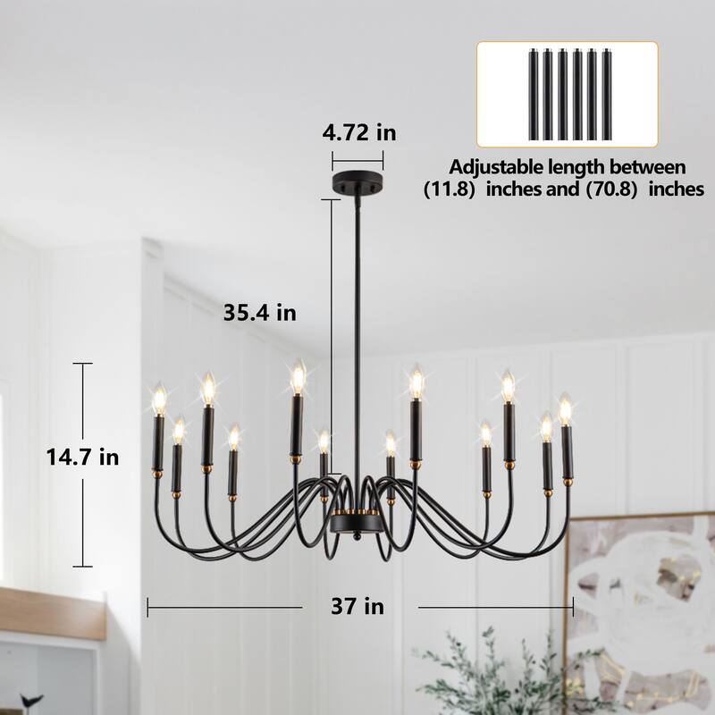 12-Light Candle Chandelier Dimmable Classic/ Traditional Chandelier for Living Room