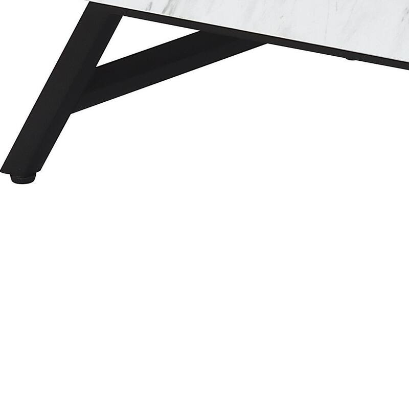 HomeRoots 48" White and Black Wood and Steel Lift Top Coffee Table With Drawer - 48.00 in. x 24.00 in. x 23.00 in.