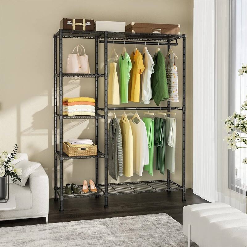 5 Tiers Heavy Duty Clothes Storage Organizer - 14.5"D x 44.8"W x 79.3"H - Black