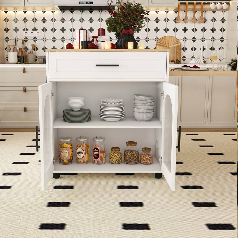 80" Expandable Kitchen Island with Dining Table with Marble-Grain Countertop with Power Outlet