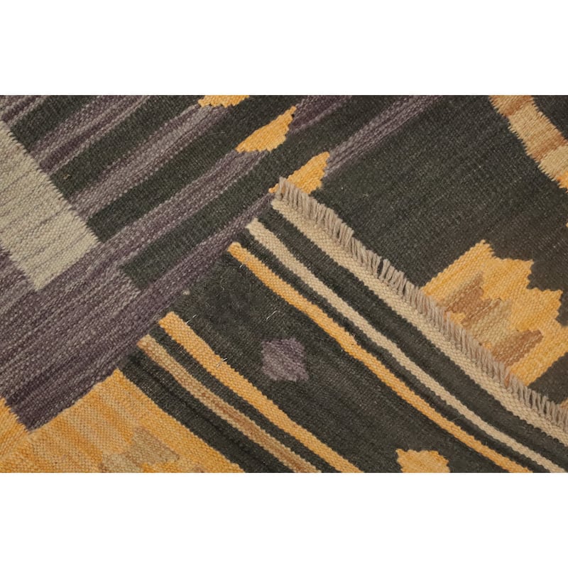 Hand Woven Oriental 100% Wool Carpet Southwestern Tribal Multi-Colored Kilim Runner Rug - 12' 0'' X 2' 8''