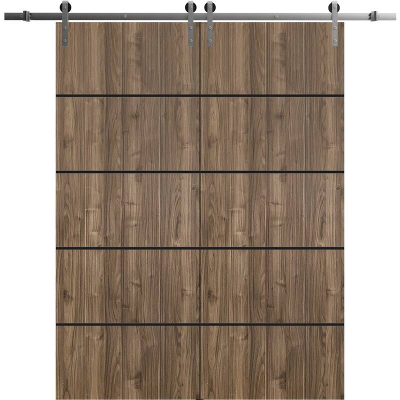 Sturdy Double Barn Door 36 x 80 with Planum 0015 Walnut with 13FT - 36" x 80" ( 2* 18x80)