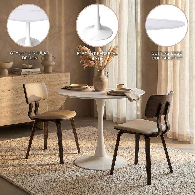 Bristol Modern 31" Round Sintered Stone Dining Table with Pedestal Base - Minimalist Scratch-Resistant Kitchen Table