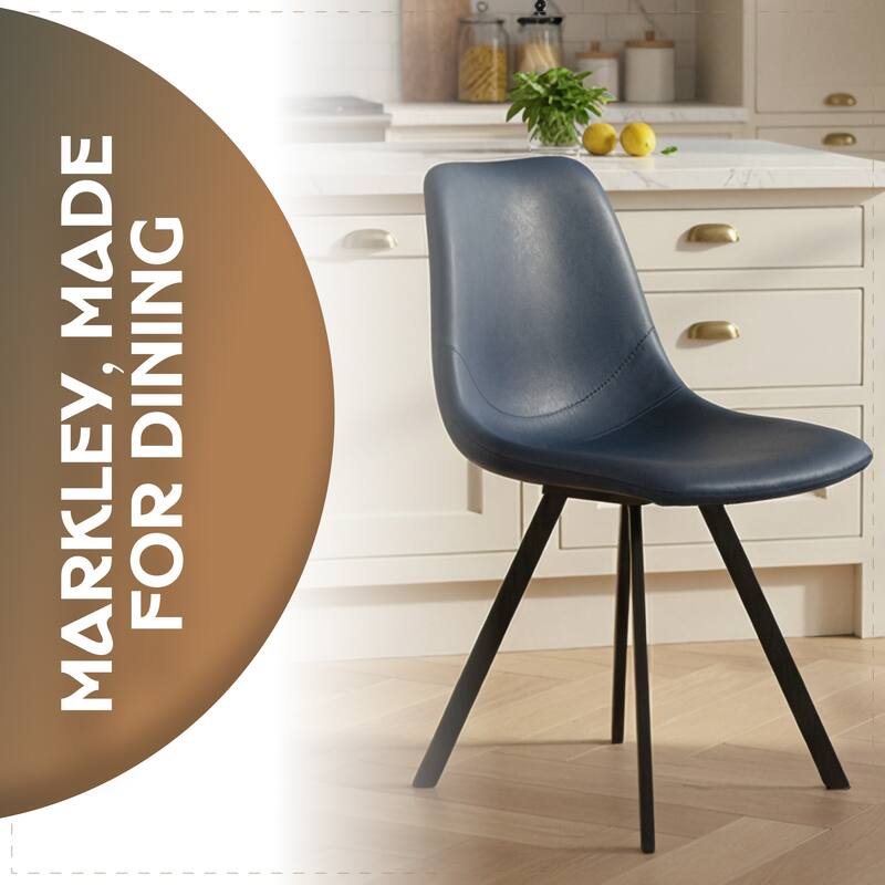Markley Ergonomic Mid-back Leather Upholstered Foam Padded Dining Chair with Metal Legs and Floor-Protecting Caps (Set of 2)