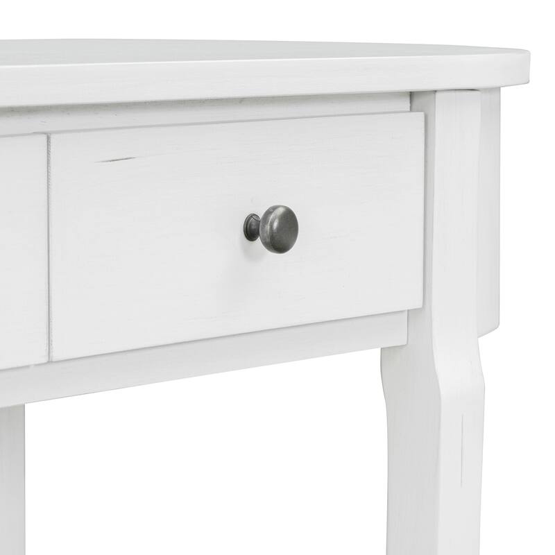 Curved Console Table with 2 Storage Drawers and Metal Handles, Wooden Hallway Tables Entryway Table wOpen Storage Shelf
