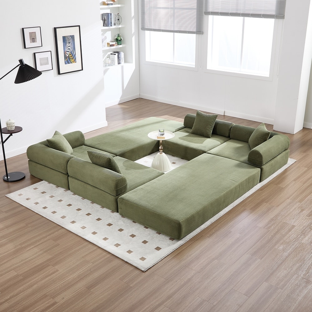 HOMEFUN Corduroy Upholstered Convertible Folding Sofa Bed with Fixed Frame and Pillow Back Handrail