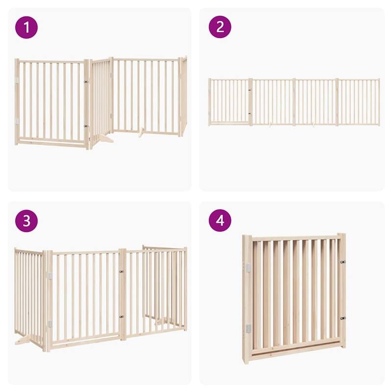 vidaXL Dog Gate Set of 4 Natural Wood Solid Fir Wood Medium Foldable - 11.8 x 126.0 x 35.4