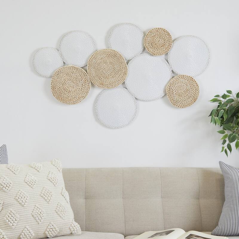 Metal Plate Rope Design Home Wall Decor with Textured Pattern - White - Roche River Decor