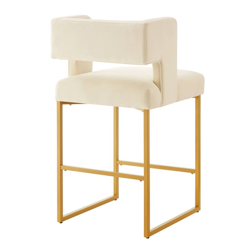 Counter Height Bar Stools Set of 2, Velvet Upholstered Bar Stools with Open Backrest, Breakfast Bar Chairs with Metal Footrest