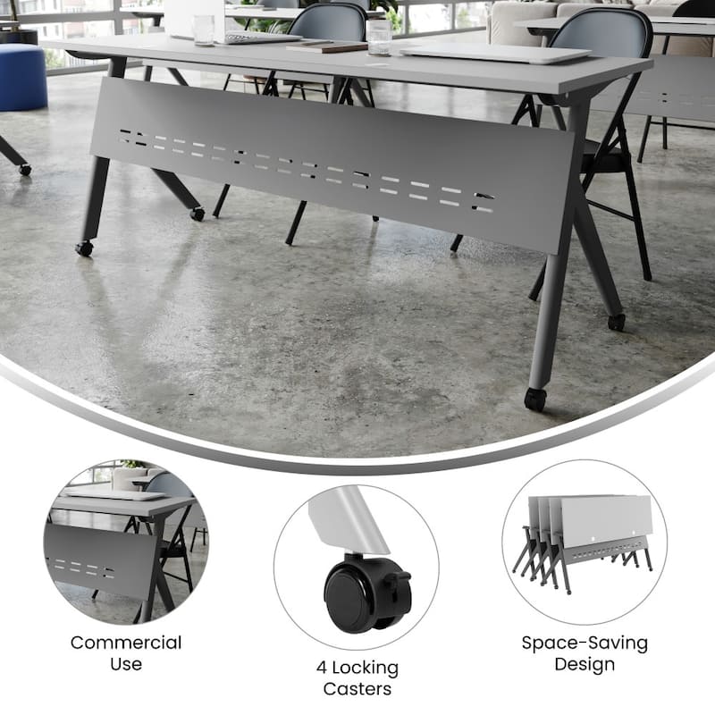 Commercial Nesting Flip Training Table with Steel Frame and Y-Legs - 23.5"W x 72"D x 30"H