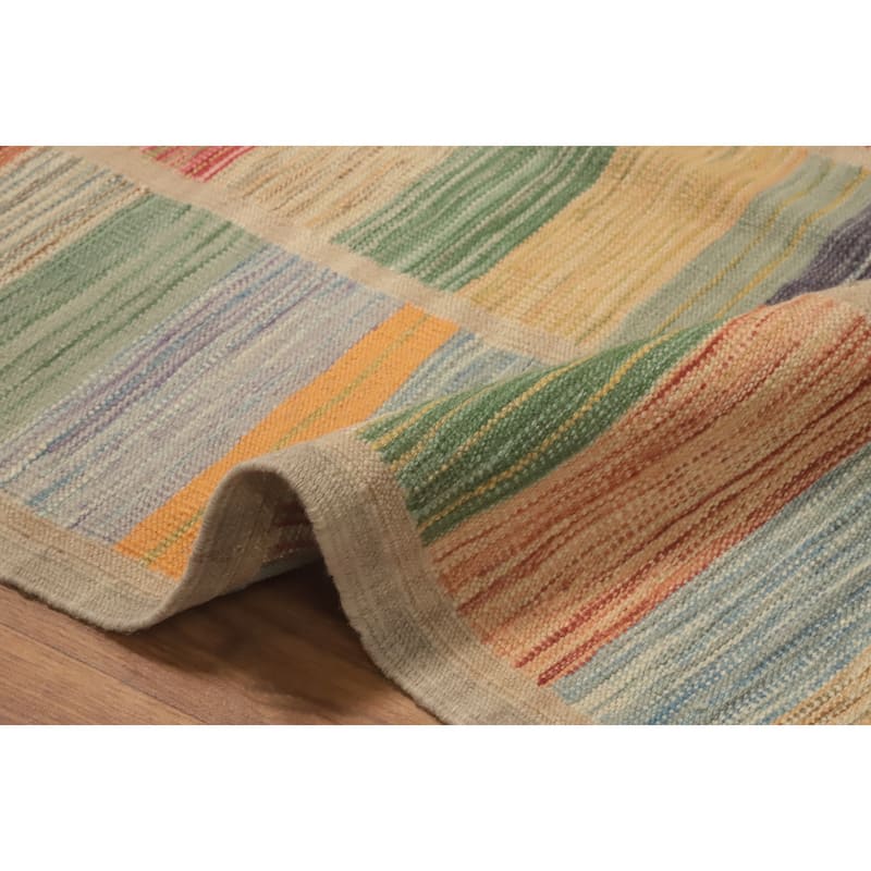 Hand Woven Oriental 100% Wool Carpet Southwestern Modern Multi-Colored Kilim Area Rug - 7' 10'' X 5' 4''