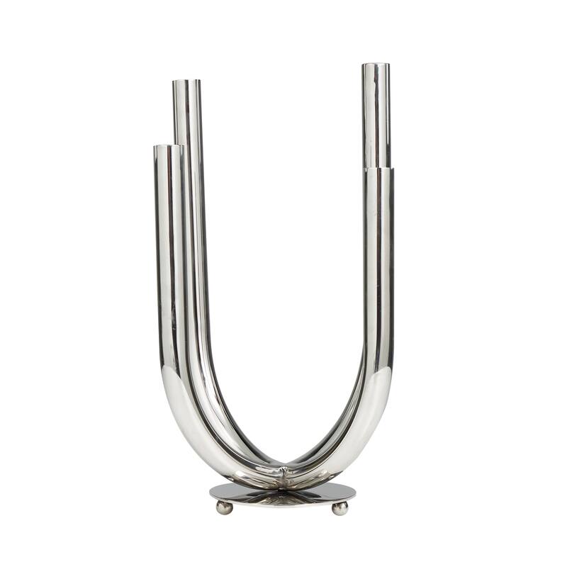 Silver Stainless Steel Metal Abstract U-Shaped Candelabra