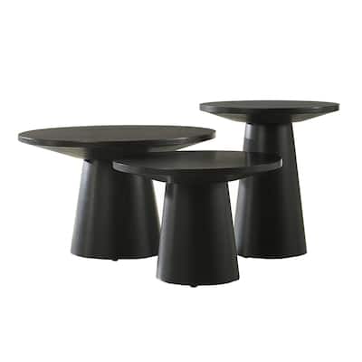 3-Piece Living Room Wooden Table Set in Ebony Black