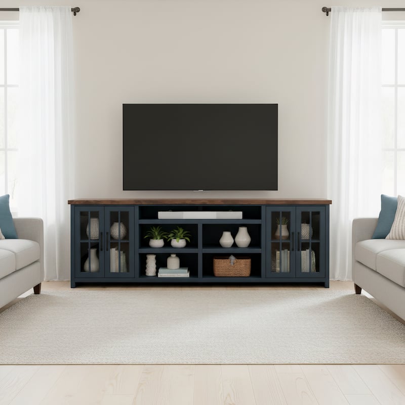 Bridgevine Home Modern Farmhouse 96 inch TV Stand Console for TVs up to 100 inches, No Assembly Requried, Two-Tone Finish