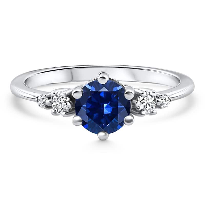 Bliss Diamond 1Ct TW Blue Sapphire & Diamond Ring White Gold Lab Grown