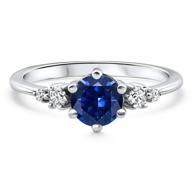Bliss Diamond 1Ct TW Blue Sapphire & Diamond Ring White Gold Lab Grown - 5.5