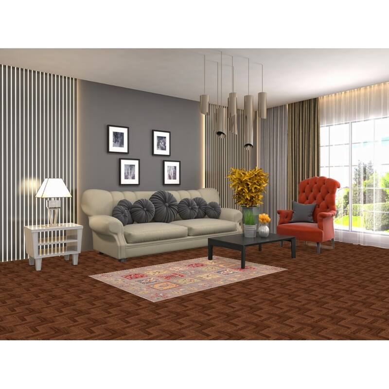 Garden Design Kazak Oriental Accent Rug Hand-Knotted Wool Carpet - 3'2" x 4'11"