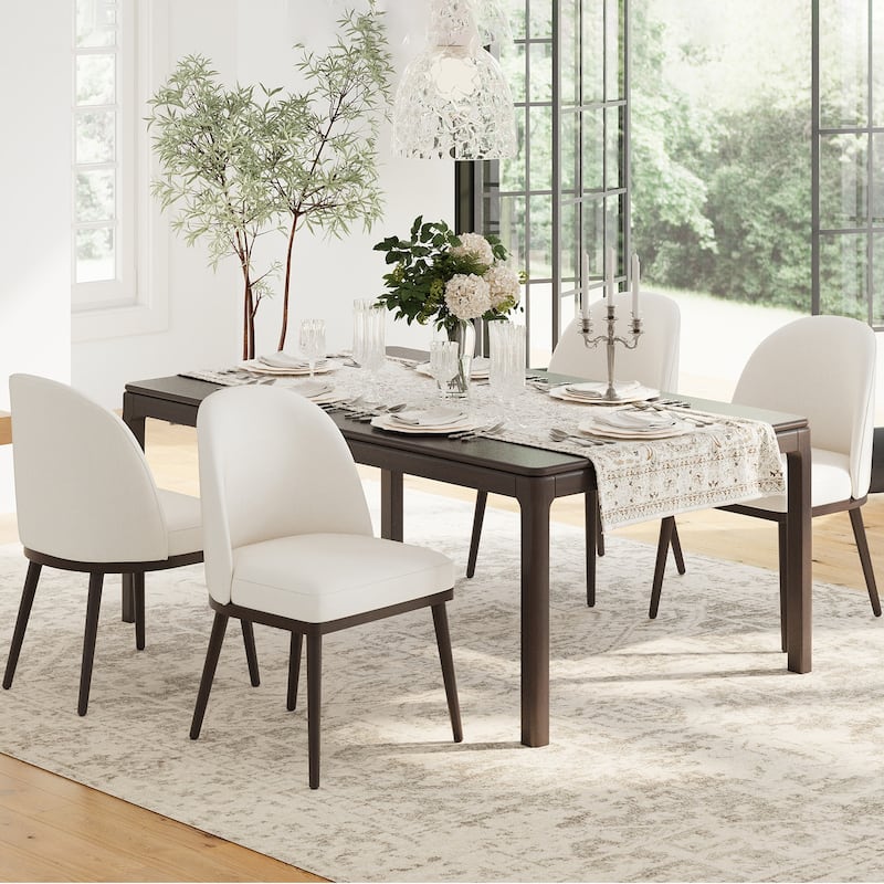 Upholstered Fabric Dining Chairs with Curved Backrest