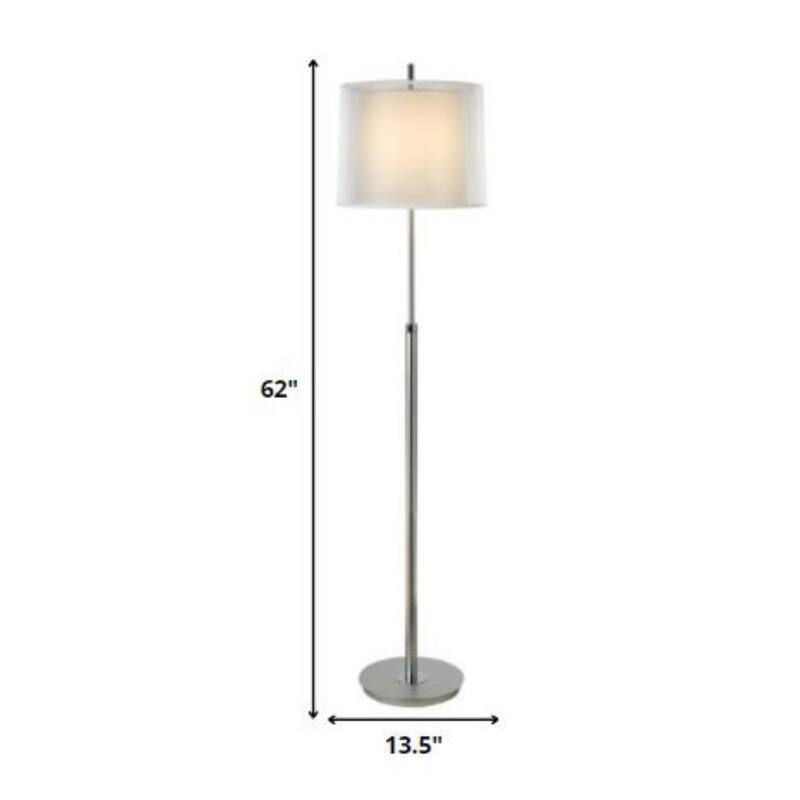 62 Inch Floor Lamp with White Fabric Empire Shade and Chrome Base - 13.50" x 13.50" x 62"