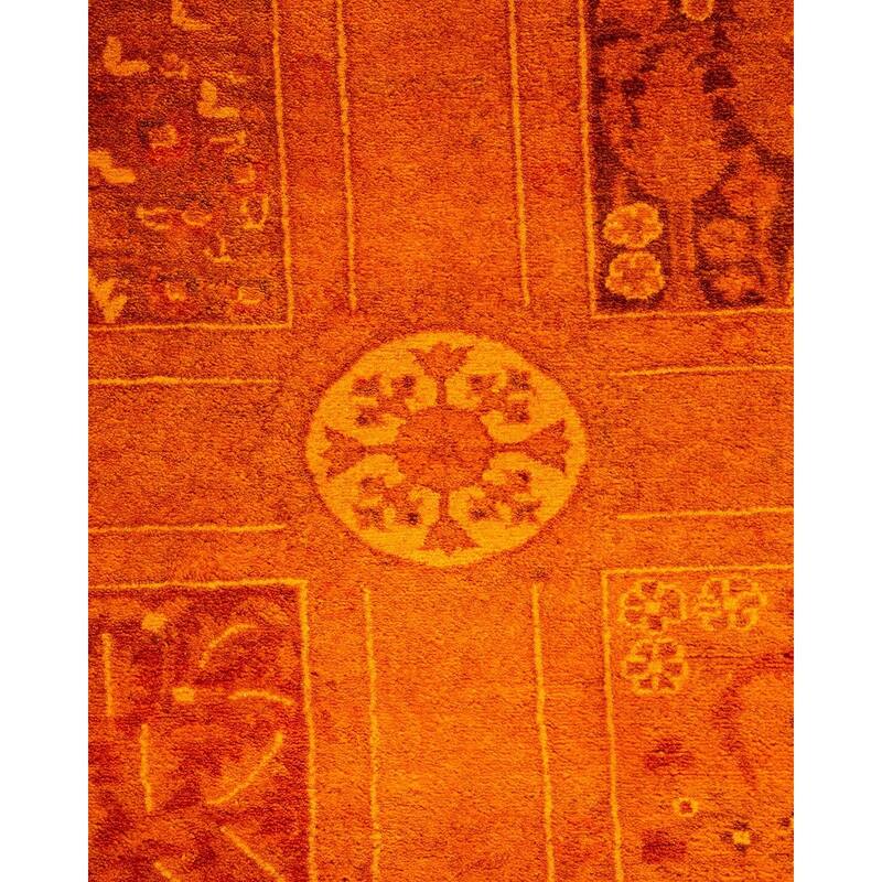Overton Hand Knotted Wool Vintage Inspired Modern Contemporary Overdyed Orange Runner Rug - 3' 1" x 11' 8"
