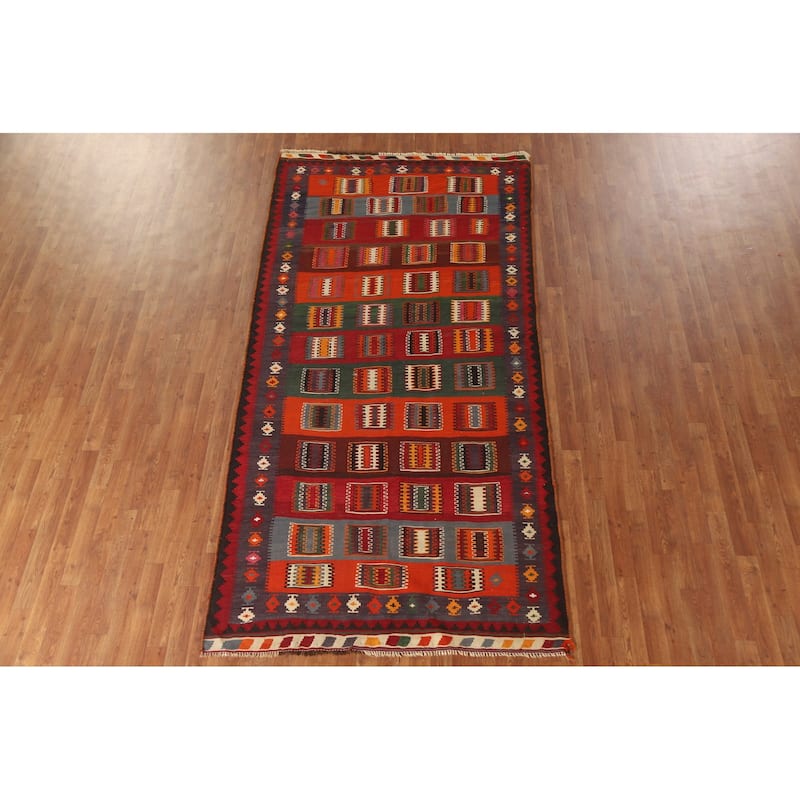 Masterpiece Flatweave Vegetable Dye Kilim Qashqai Persian Vintage Rug - 4'10"x 9'11"