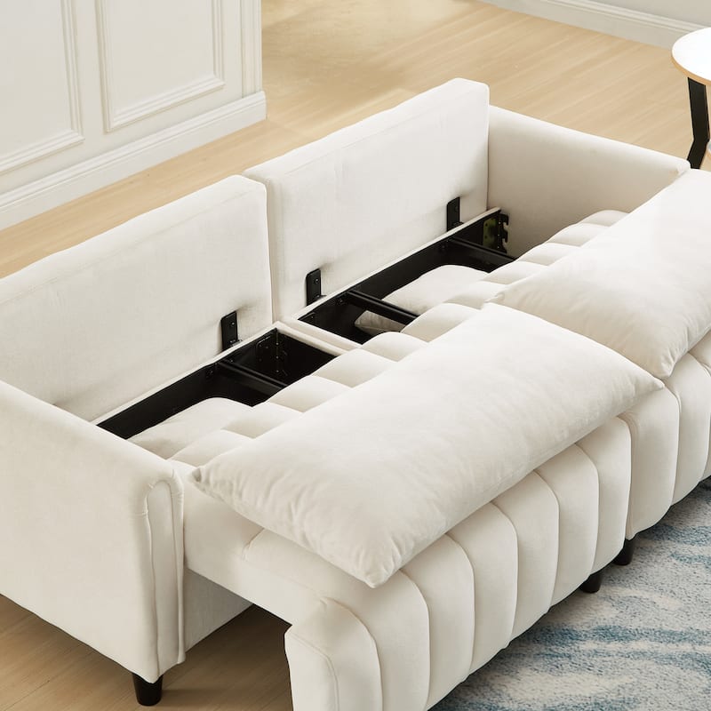 Futon Loveseat Couch Convertible into Sleeper Sofa Bed with Hidden Storage and Adjustable Backrest, Modern Loveseat Sleeper