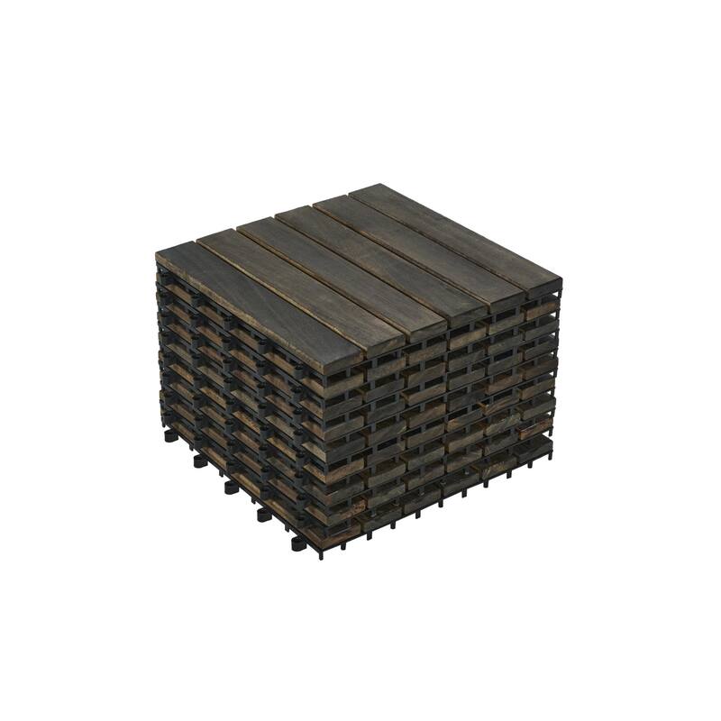 10 Pieces Dark Brown 12"x12" Interlocking Wood Plastic Deck Tiles Waterproof Anti Mold Outdoor Flooring