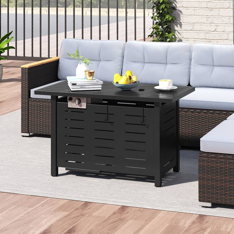 40 Inch Outdoor Propane Fire Pit Rectangle Gas Fire Table with Lava Rocks - 40" x 20" x 25" (L x W x H)