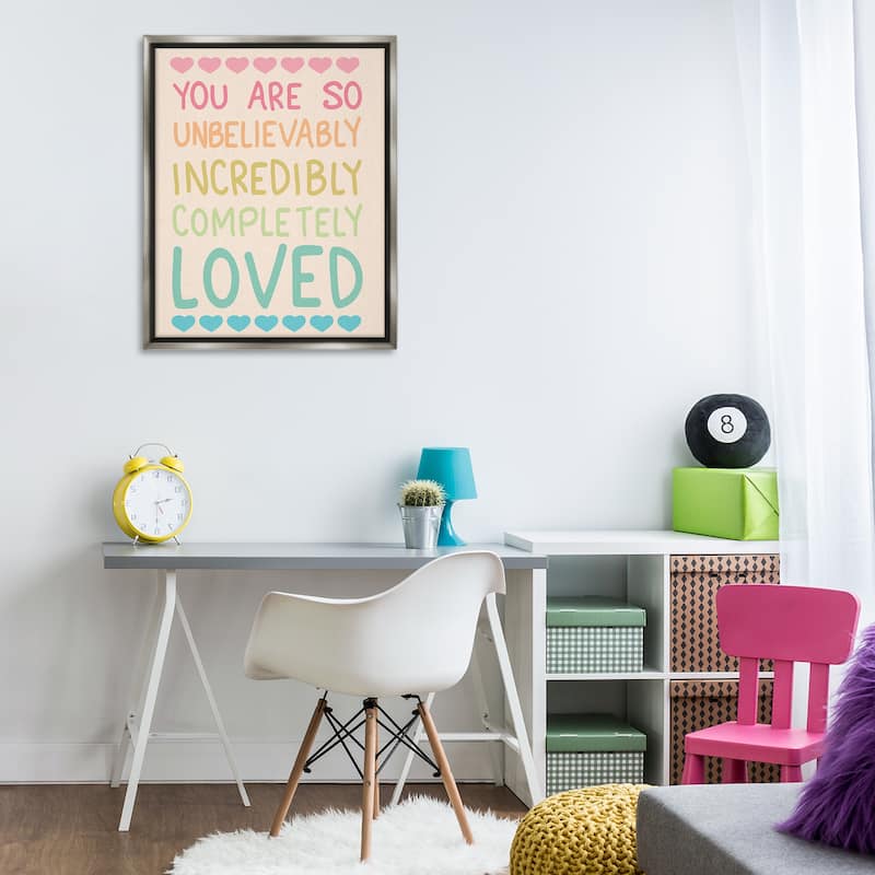Stupell Completely Loved with Hearts Framed Floater Canvas Wall Art Design By Sweet Melody Designs