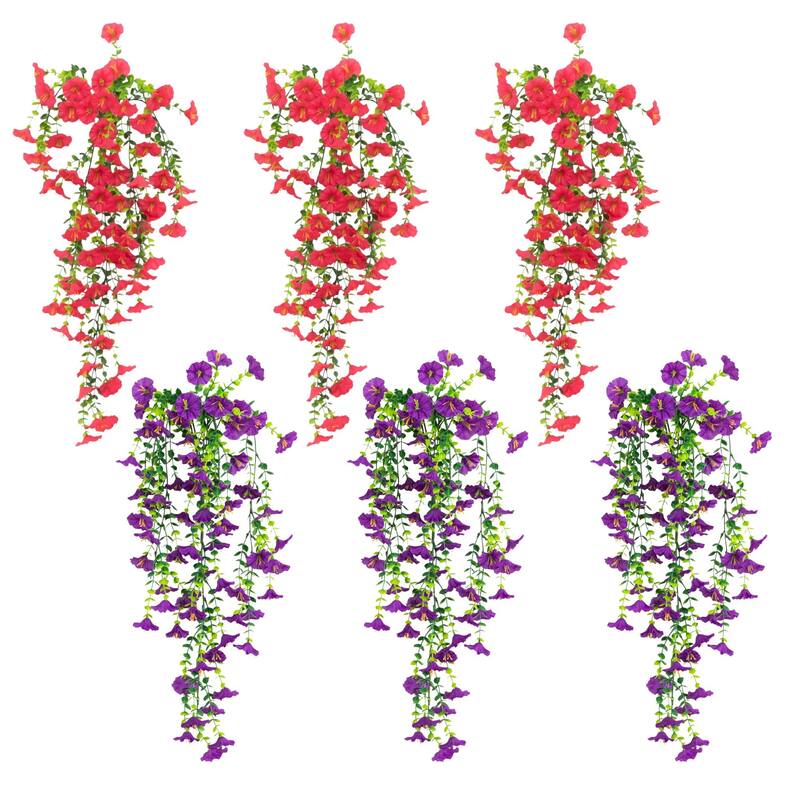 30-in UV Resistant Artificial Morning Glory Hanging Plant - Set of 6