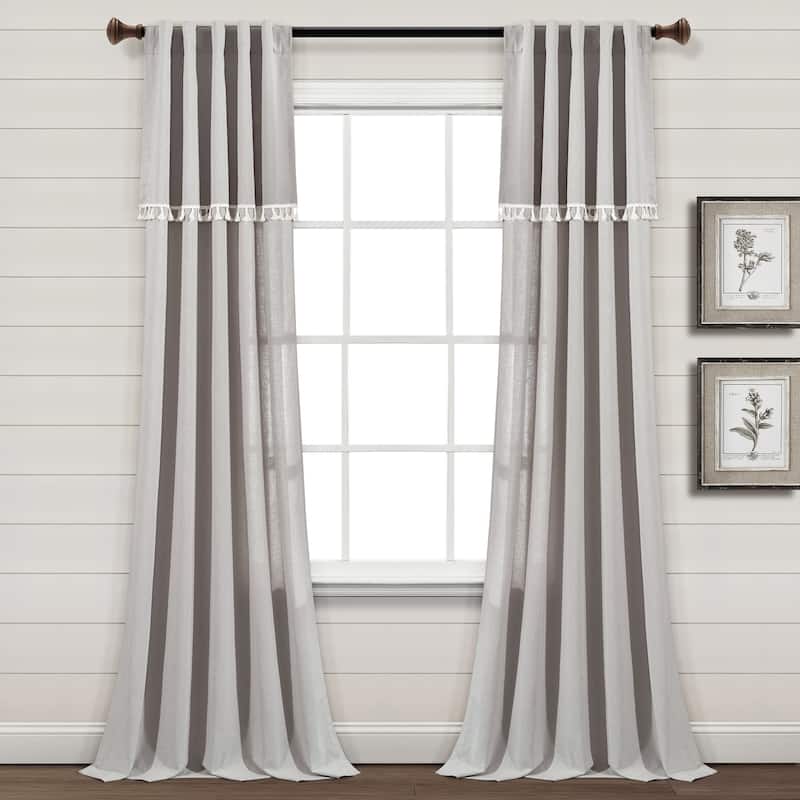 Lush Decor Ivy Tassel Faux Linen Window Curtain Panel Pair - 84" x 52" - Light Gray