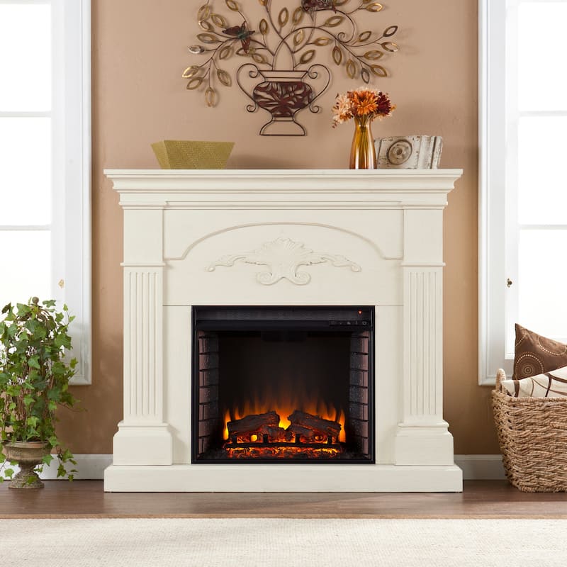 SEI Furniture Mazus Transitional Electric Fireplace with Ivory Mantel