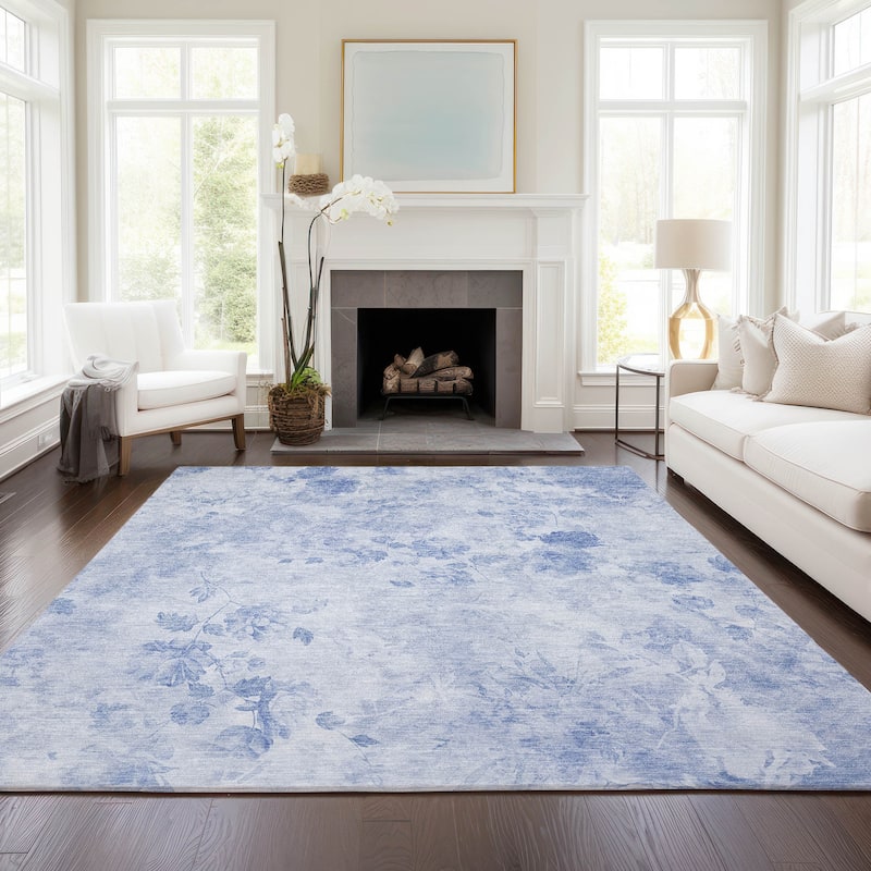 Machine Washable Indoor/ Outdoor Chantille Vanishing Floral Rug - Sky - 5' x 7'6"