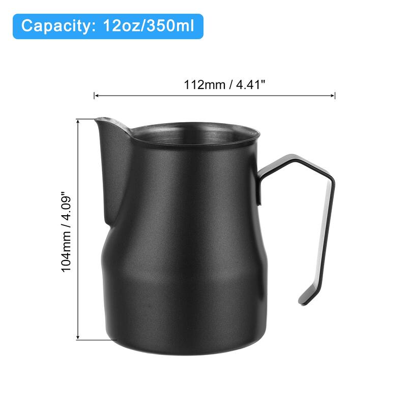 Milk Frothing Pitcher, 12oz/350ml with Handle for Home Cafe - Black - 350ml