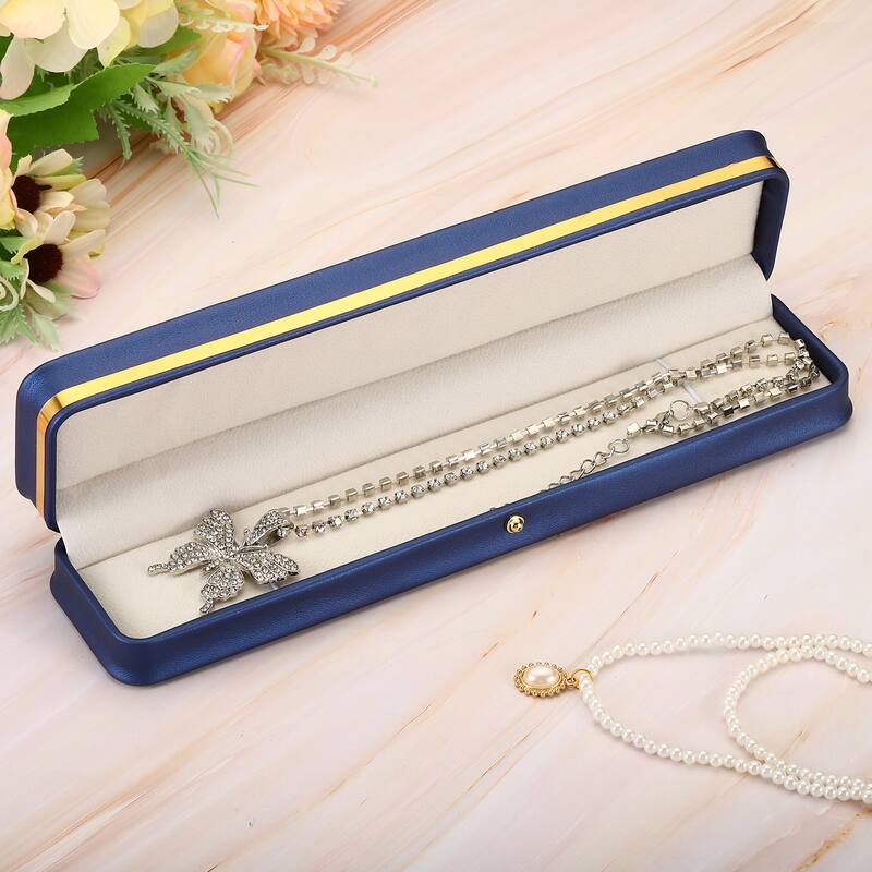 Velvet Necklace Box, Single Slot Long Chain Jewelry Holder Style 3