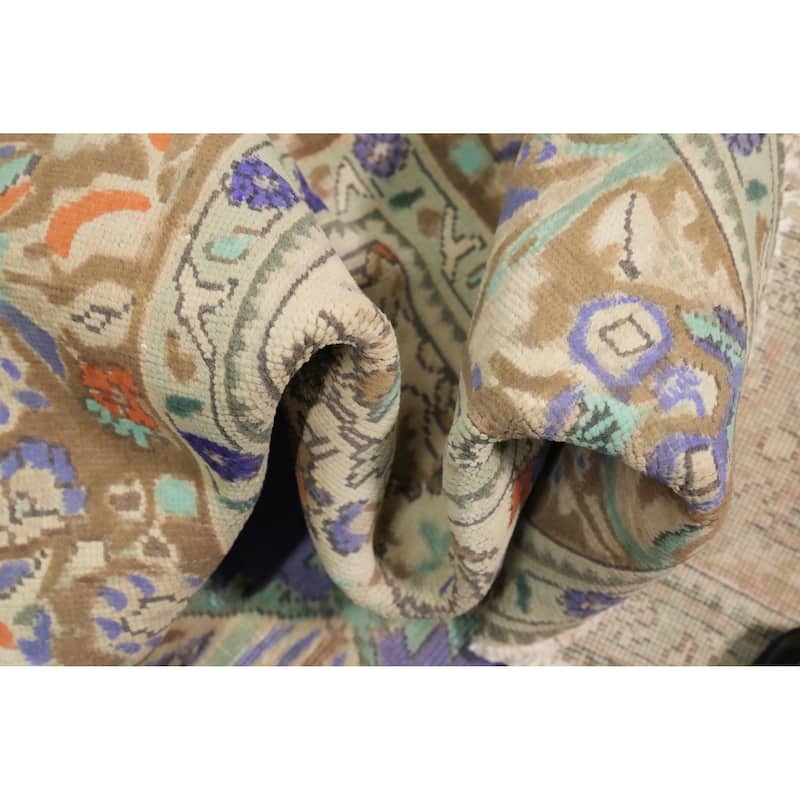 Hand Knotted Oriental 100% Wool Carpet Traditional Floral Purples Tabriz Area Rug - 9' 9'' X 6' 7''
