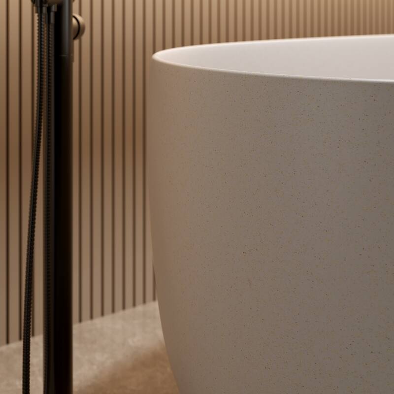 Solid Surface Freestanding Soaking Bathtub with Center Drain and Pop-up Drain, Modern Tubs with Overflow