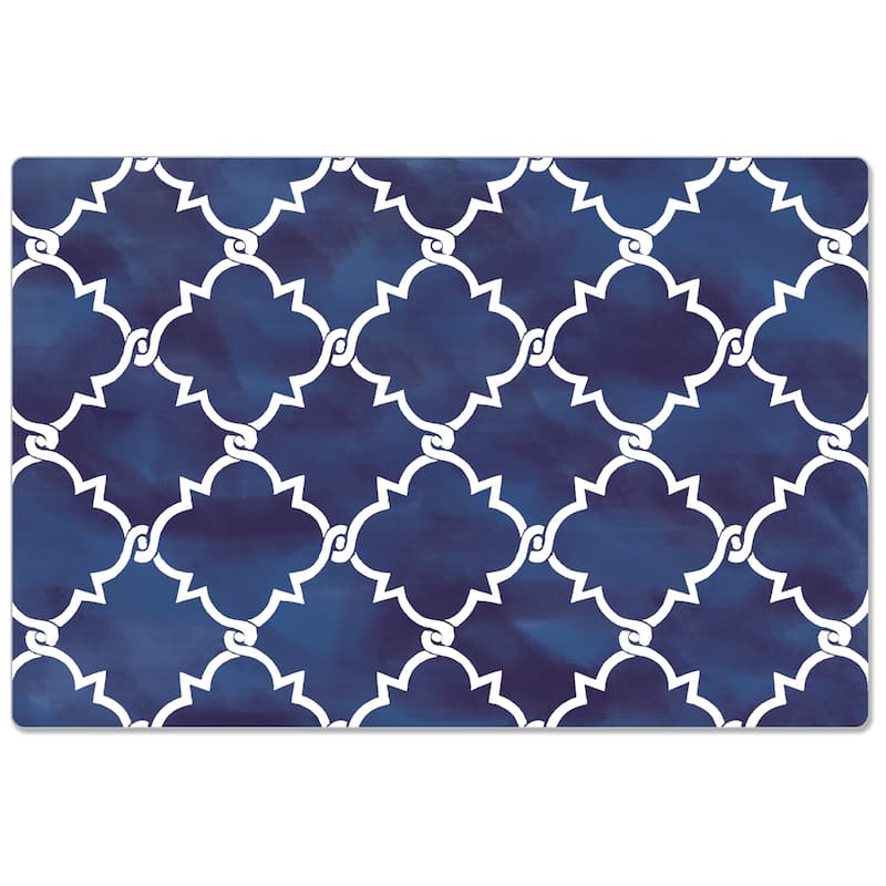 Decorative Anti-Fatigue Memory Foam Mats 30" x 20" - Indigo Quatrefoil - 30" x 20"