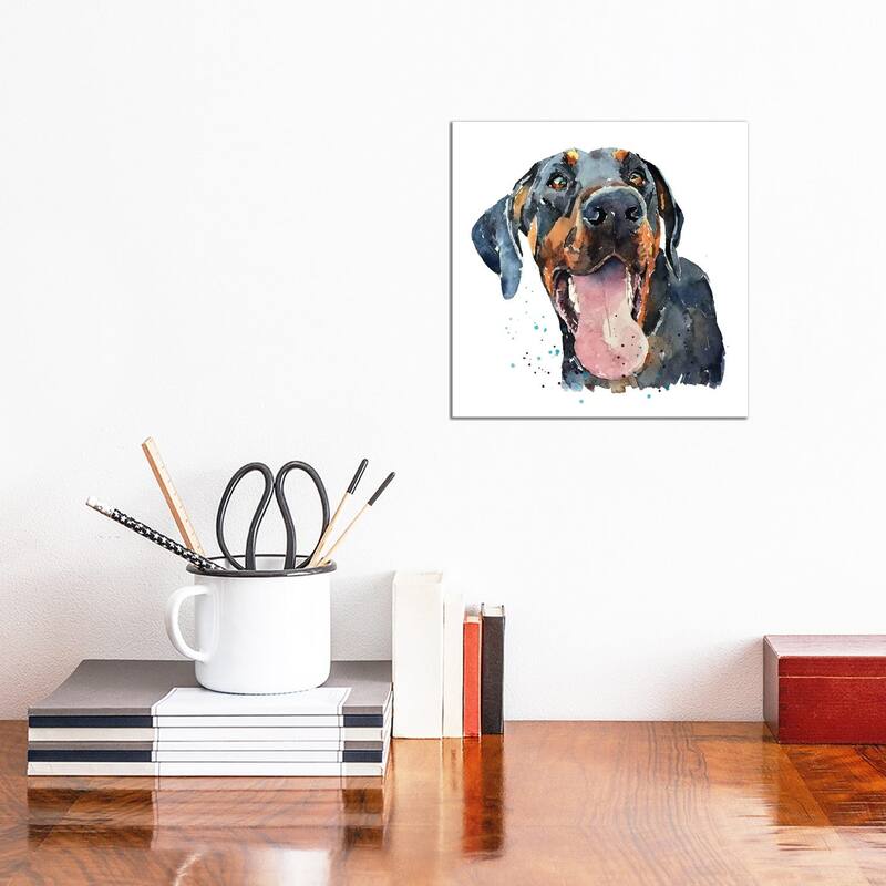 iCanvas "Doberman Smile" by EdsWatercolours Canvas Print - 12x12x1.5