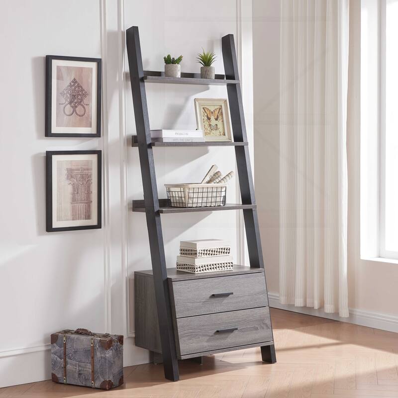 Versatile Two-Drawer Ladder Bookcase with Multiple Shelves