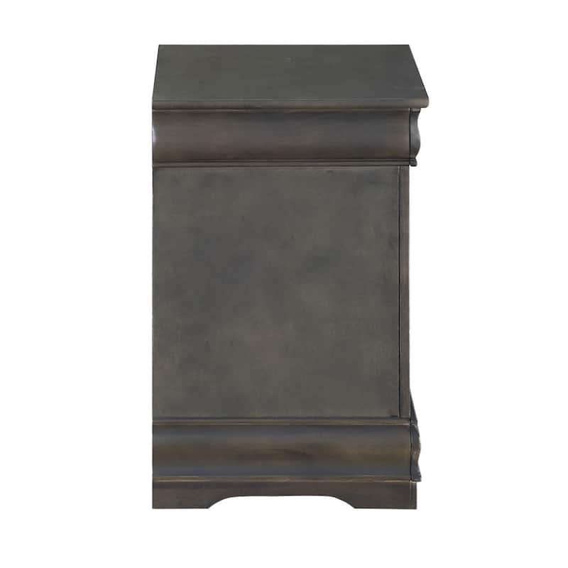 Traditional Style Wooden Nightstand with Two Drawers and Metal Handles, Dark Gray