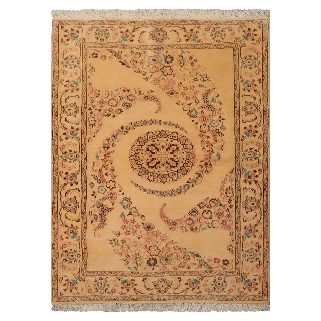 3'5''x4'10" Beige Nain Rug Hand Knotted Traditional Wool Artistry - 3' 5'' x 4' 10''