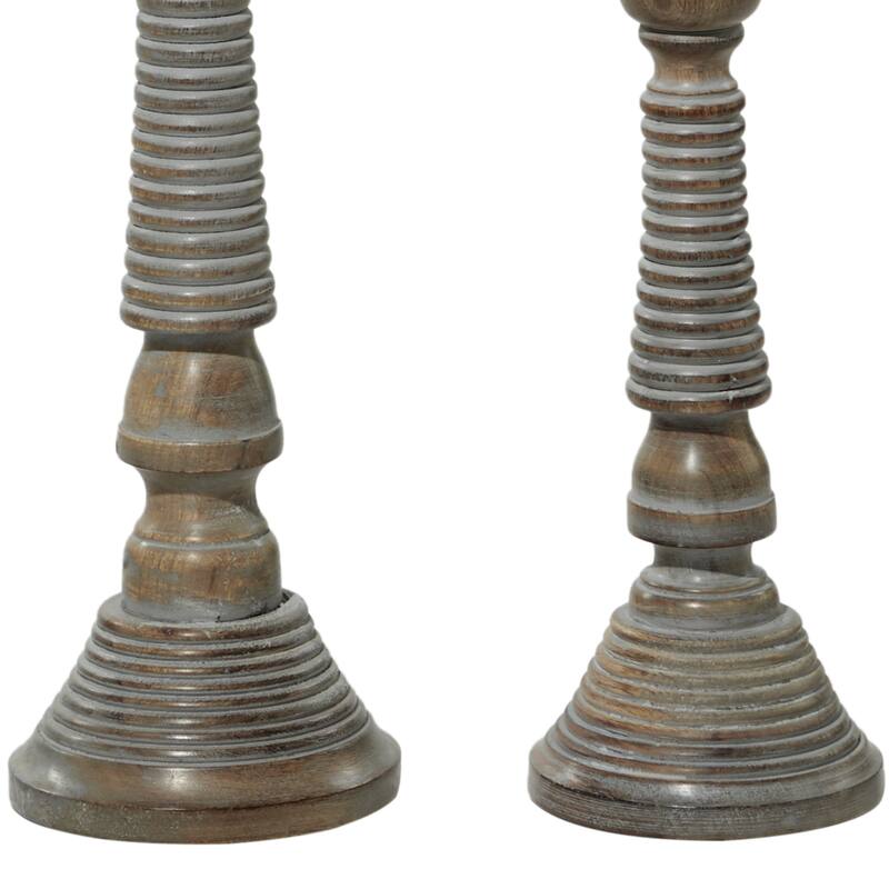 Mango Wood Handmade Candle Holder - Set of 3 Light Gray - Roche River Decor - 7"W x 7"L x 23"H