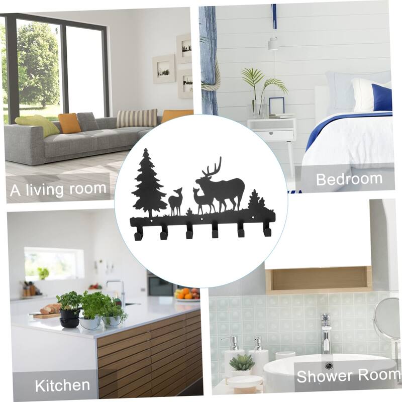 Wall-Mounted Metal Coat Hooks Moon Cloud Deer Decorative Rack - 15.7" x 9.1"