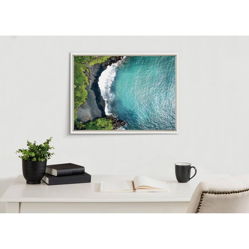 Kate and Laurel Sylvie Maui Black Sand Framed Canvas by Rachel Bolgov